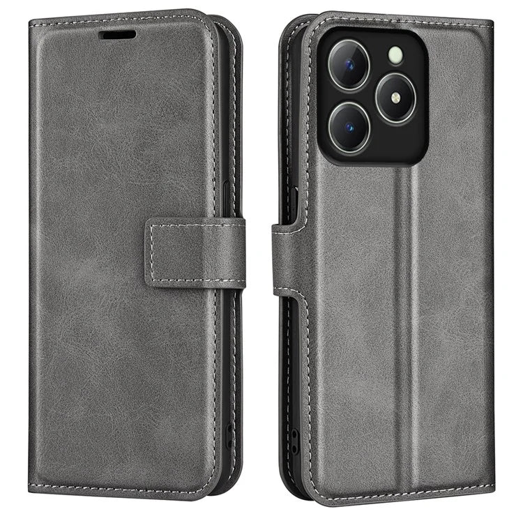 For Realme C63 4G Stand Case Calf Texture Scratch-Proof Leather Phone Cover