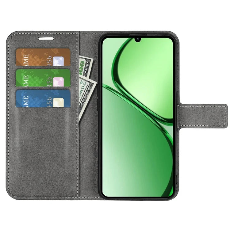 For Realme C63 4G Stand Case Calf Texture Scratch-Proof Leather Phone Cover