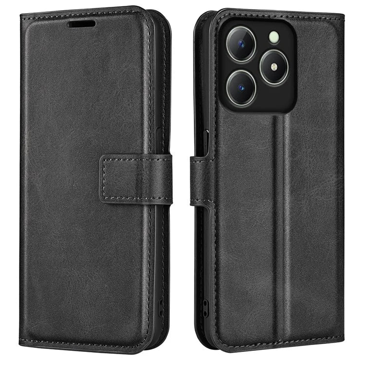 For Realme C63 4G Stand Case Calf Texture Scratch-Proof Leather Phone Cover