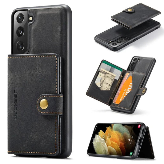 JEEHOOD J01 For Samsung Galaxy S21 FE 5G Case Leather + TPU Phone Cover Detachable Card Holder