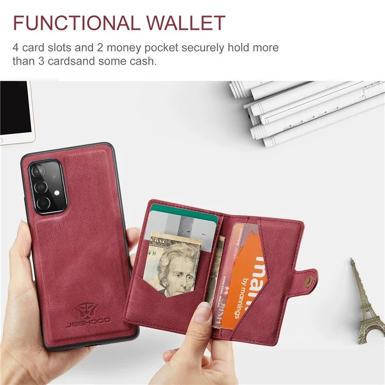 JEEHOOD J01 For Samsung Galaxy A33 5G Case Magnetic Detachabl Leather Back Cover Card Holder Pocket