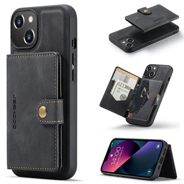 JEEHOOD J01 For iPhone 13 Case Detachable Card Holder Leather Back Cover Compatible with MagSafe