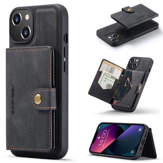 JEEHOOD J01 For iPhone 13 Case Detachable Card Holder Leather Back Cover Compatible with MagSafe