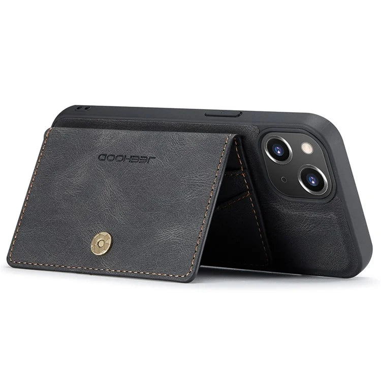 JEEHOOD J01 For iPhone 13 Case Detachable Card Holder Leather Back Cover Compatible with MagSafe