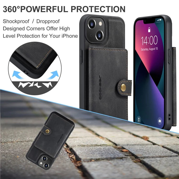 JEEHOOD J01 For iPhone 13 Case Detachable Card Holder Leather Back Cover Compatible with MagSafe