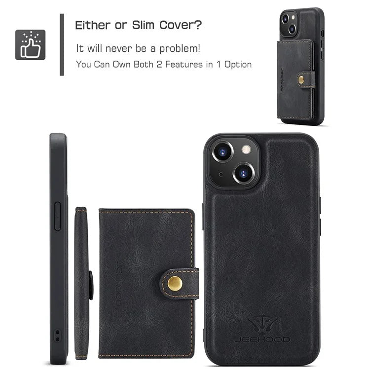 JEEHOOD J01 For iPhone 13 Case Detachable Card Holder Leather Back Cover Compatible with MagSafe
