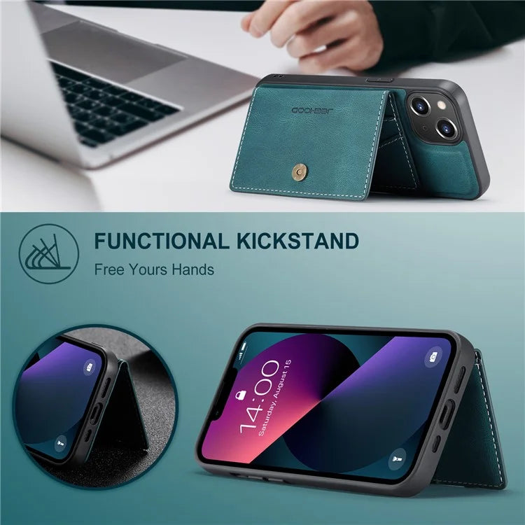 JEEHOOD J01 For iPhone 13 Case Detachable Card Holder Leather Back Cover Compatible with MagSafe