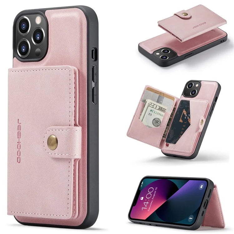 JEEHOOD J01 For iPhone 13 Case Detachable Card Holder Leather Back Cover Compatible with MagSafe