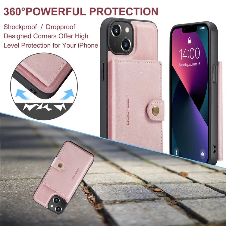 JEEHOOD J01 For iPhone 13 Case Detachable Card Holder Leather Back Cover Compatible with MagSafe