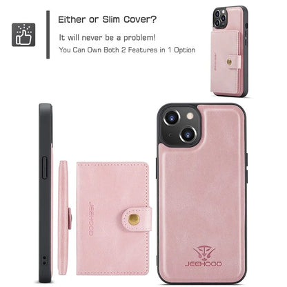 JEEHOOD J01 For iPhone 13 Case Detachable Card Holder Leather Back Cover Compatible with MagSafe
