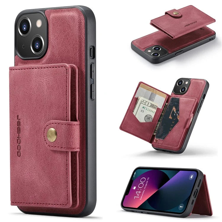 JEEHOOD J01 For iPhone 13 Case Detachable Card Holder Leather Back Cover Compatible with MagSafe