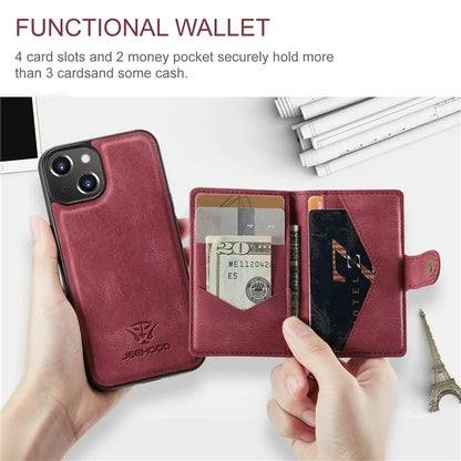 JEEHOOD J01 For iPhone 13 Case Detachable Card Holder Leather Back Cover Compatible with MagSafe