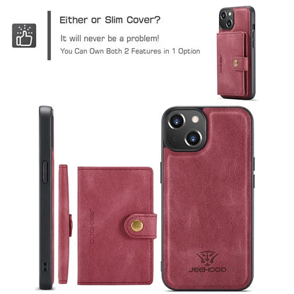 JEEHOOD J01 For iPhone 13 Case Detachable Card Holder Leather Back Cover Compatible with MagSafe