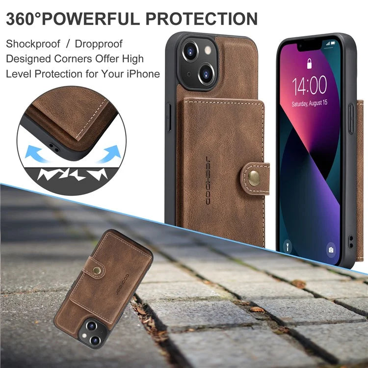 JEEHOOD J01 For iPhone 13 Case Detachable Card Holder Leather Back Cover Compatible with MagSafe