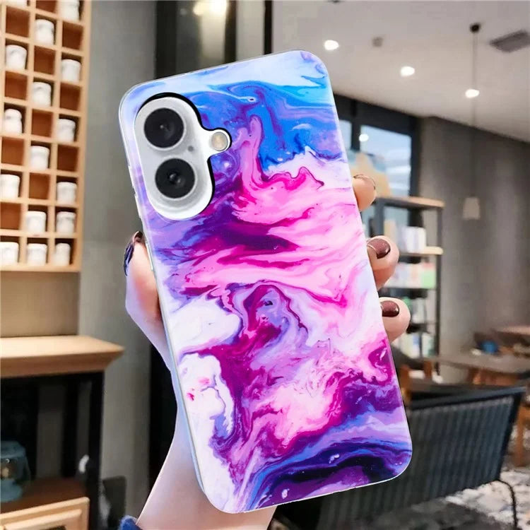 For iPhone 16 Plus Case Marble Pattern Anti-Scratch TPU Soft Phone Cover