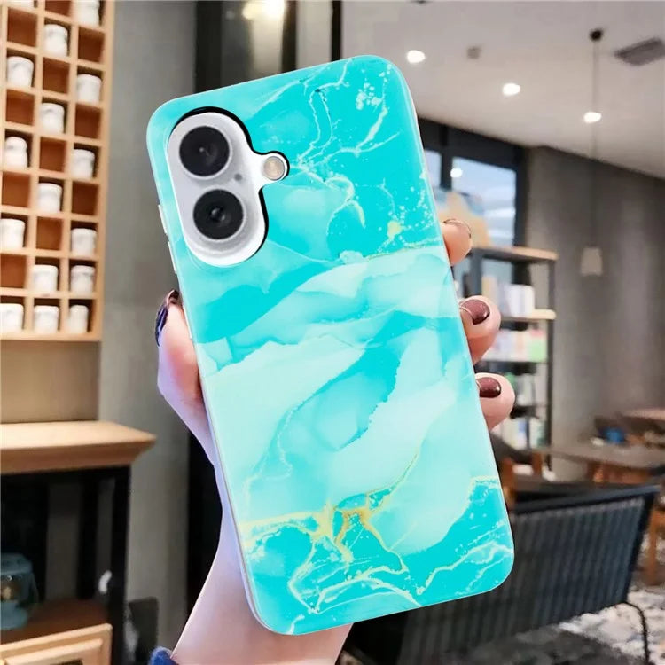 For iPhone 16 TPU Case Marble Pattern Print Protective Phone Cover