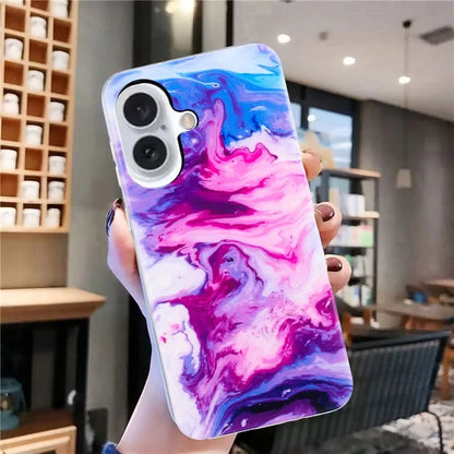 For iPhone 16 TPU Case Marble Pattern Print Protective Phone Cover