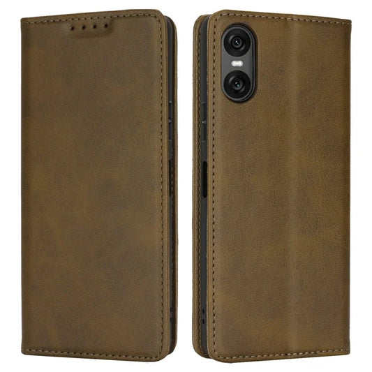 For Sony Xperia 10 VI Case PU Leather Calf Textured Magnetic Closing Smart Phone Cover