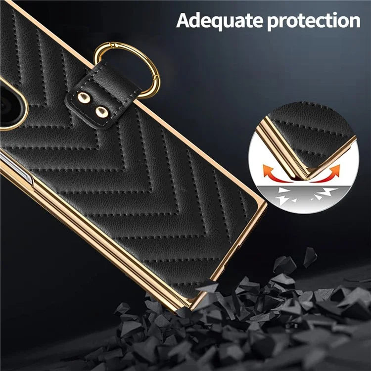 For Samsung Galaxy Z Fold6 5G Case V-Shape Pattern Kickstand PC Phone Cover
