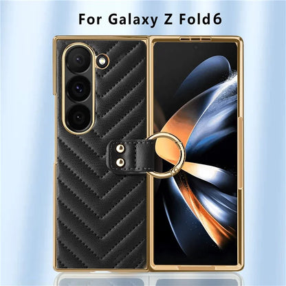 For Samsung Galaxy Z Fold6 5G Case V-Shape Pattern Kickstand PC Phone Cover