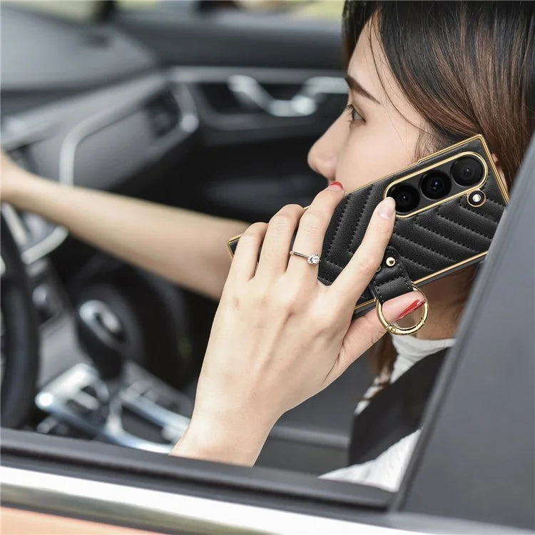 For Samsung Galaxy Z Fold6 5G Case V-Shape Pattern Kickstand PC Phone Cover