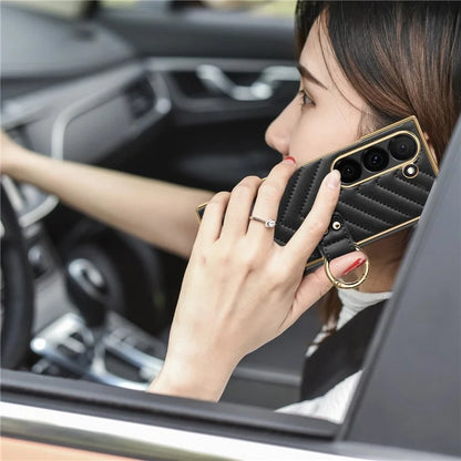 For Samsung Galaxy Z Fold6 5G Case V-Shape Pattern Kickstand PC Phone Cover