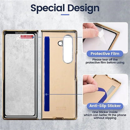 For Samsung Galaxy Z Fold6 5G Case V-Shape Pattern Kickstand PC Phone Cover