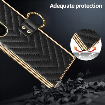 For Samsung Galaxy Z Fold6 5G Case V-Shape Pattern Kickstand PC Phone Cover