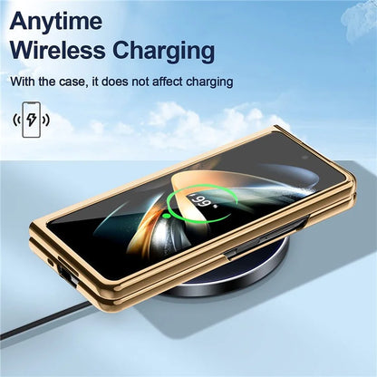 For Samsung Galaxy Z Fold6 5G Case V-Shape Pattern Kickstand PC Phone Cover
