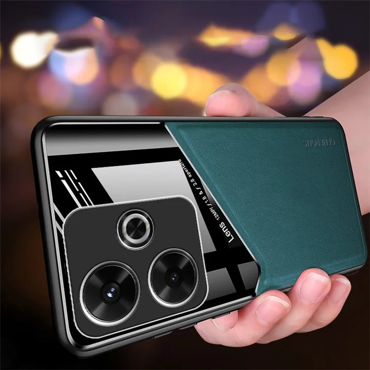 For Xiaomi Redmi Note 13R 5G Case Leather Coated PC+TPU Phone Cover Anti-Slip