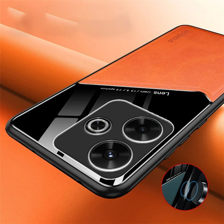 For Xiaomi Redmi Note 13R 5G Case Leather Coated PC+TPU Phone Cover Anti-Slip