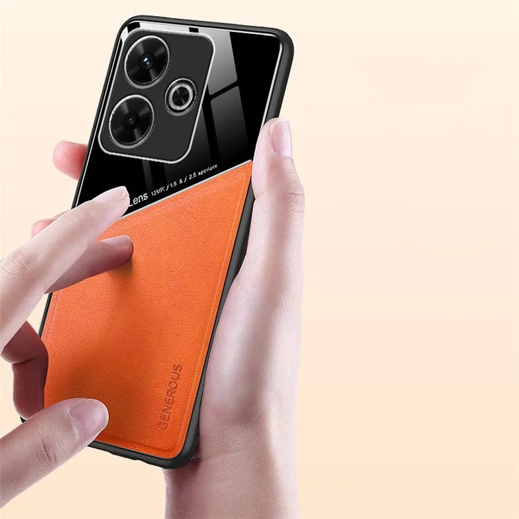 For Xiaomi Redmi Note 13R 5G Case Leather Coated PC+TPU Phone Cover Anti-Slip