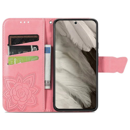 For Google Pixel 8 Case Butterfly Flower Leather Phone Cover 3D Rhinestone Decor