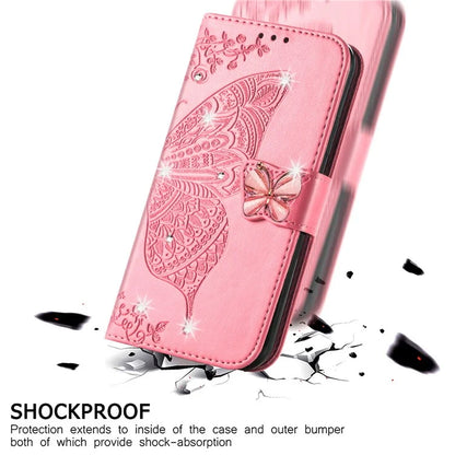 For Google Pixel 8 Case Butterfly Flower Leather Phone Cover 3D Rhinestone Decor