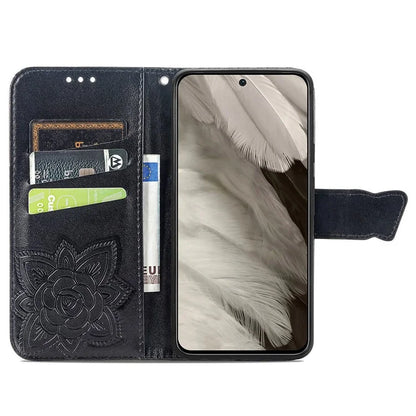For Google Pixel 8 Case Butterfly Flower Leather Phone Cover 3D Rhinestone Decor