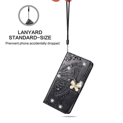 For Google Pixel 8 Case Butterfly Flower Leather Phone Cover 3D Rhinestone Decor
