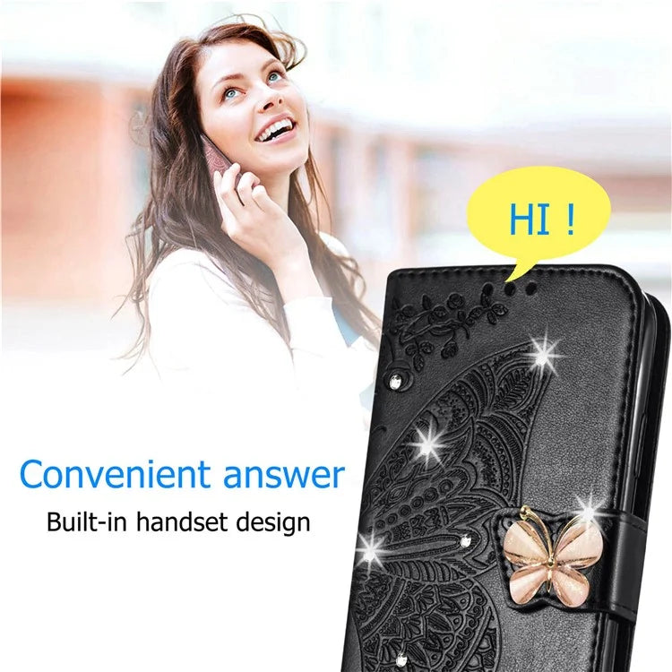 For Google Pixel 8 Case Butterfly Flower Leather Phone Cover 3D Rhinestone Decor