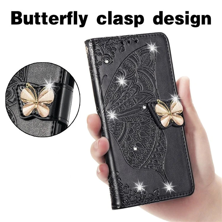 For Google Pixel 8 Case Butterfly Flower Leather Phone Cover 3D Rhinestone Decor