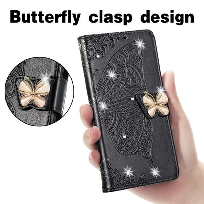 For Google Pixel 8 Case Butterfly Flower Leather Phone Cover 3D Rhinestone Decor