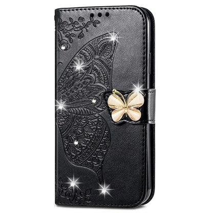 For Google Pixel 8 Case Butterfly Flower Leather Phone Cover 3D Rhinestone Decor