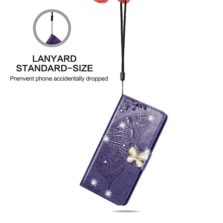 For Google Pixel 8 Case Butterfly Flower Leather Phone Cover 3D Rhinestone Decor