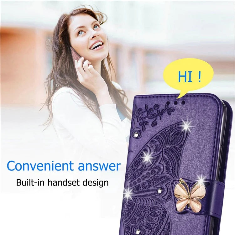For Google Pixel 8 Case Butterfly Flower Leather Phone Cover 3D Rhinestone Decor
