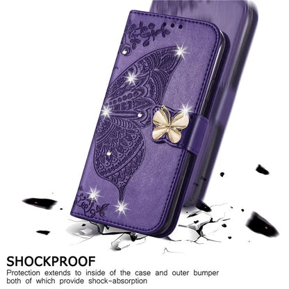 For Google Pixel 8 Case Butterfly Flower Leather Phone Cover 3D Rhinestone Decor