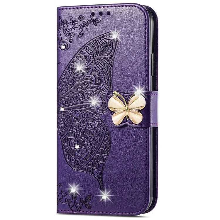For Google Pixel 8 Case Butterfly Flower Leather Phone Cover 3D Rhinestone Decor