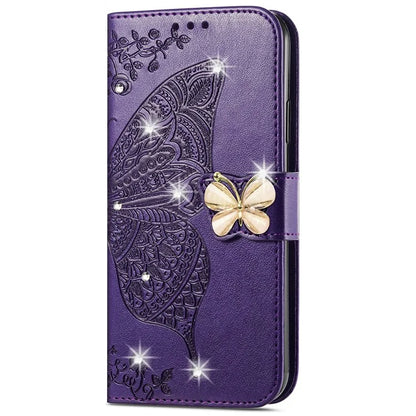 For Google Pixel 8 Case Butterfly Flower Leather Phone Cover 3D Rhinestone Decor