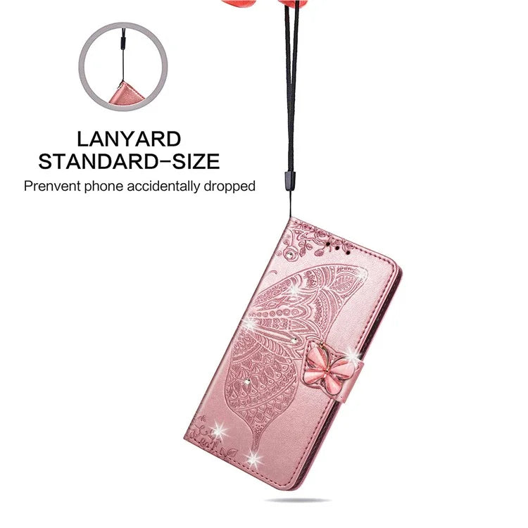 For Google Pixel 8 Case Butterfly Flower Leather Phone Cover 3D Rhinestone Decor