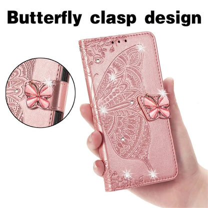 For Google Pixel 8 Case Butterfly Flower Leather Phone Cover 3D Rhinestone Decor