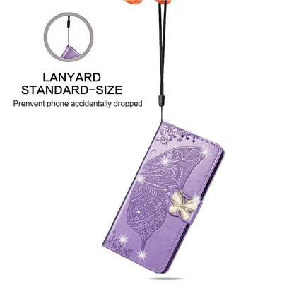 For Google Pixel 8 Case Butterfly Flower Leather Phone Cover 3D Rhinestone Decor