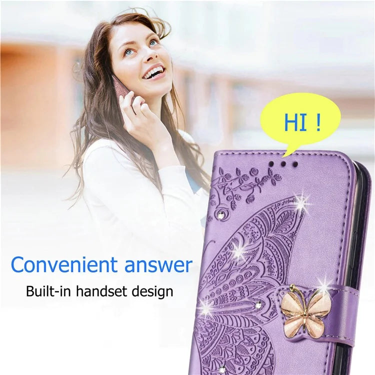 For Google Pixel 8 Case Butterfly Flower Leather Phone Cover 3D Rhinestone Decor