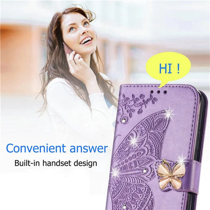For Google Pixel 8 Case Butterfly Flower Leather Phone Cover 3D Rhinestone Decor